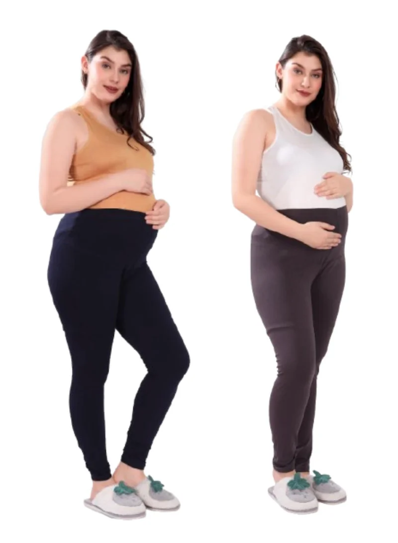 Tummy  Pack of 2 Viscose Solid High Waist Maternity Leggings for Women | Best Price UAE
