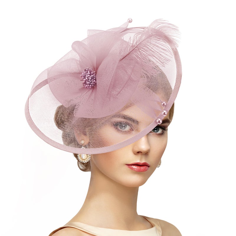 Zinniday Pink Feather Victoria Fascinator - Elegant 2026 Derby Fascinators Attire Hat with Hairpin,1920s 50s Tea Party Kentucky Hats for Lady Women Girls Masquerade Accessories, 11.81 â€œx9.84â€ - Image 1