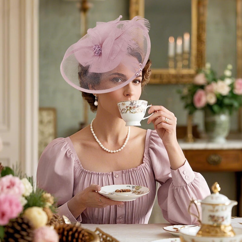 Zinniday Pink Feather Victoria Fascinator - Elegant 2026 Derby Fascinators Attire Hat with Hairpin,1920s 50s Tea Party Kentucky Hats for Lady Women Girls Masquerade Accessories, 11.81 â€œx9.84â€ - Image 2