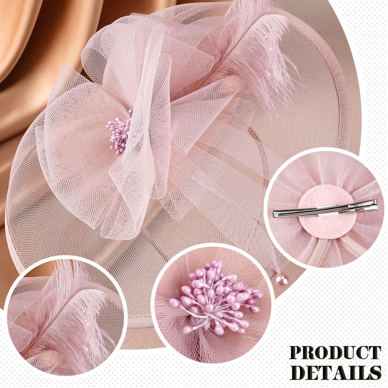 Zinniday Pink Feather Victoria Fascinator - Elegant 2026 Derby Fascinators Attire Hat with Hairpin,1920s 50s Tea Party Kentucky Hats for Lady Women Girls Masquerade Accessories, 11.81 â€œx9.84â€ - Image 5