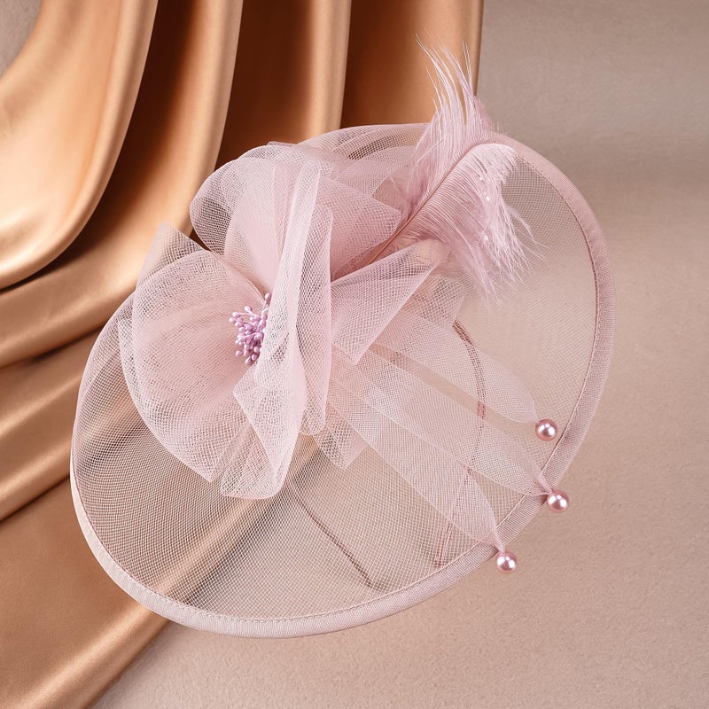 Zinniday Pink Feather Victoria Fascinator - Elegant 2026 Derby Fascinators Attire Hat with Hairpin,1920s 50s Tea Party Kentucky Hats for Lady Women Girls Masquerade Accessories, 11.81 â€œx9.84â€ - Image 3