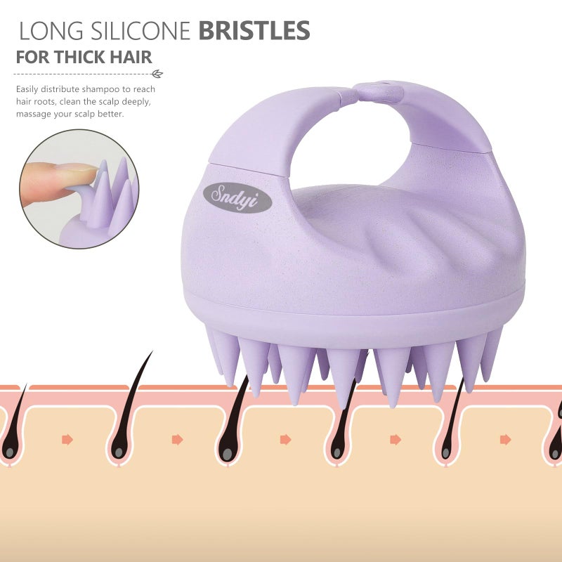 Sndyi Scalp Massager Shampoo Brush, Scalp Scrubber with Soft Silicone Bristles, Scalp Exfoliator for Dandruff Removal, Scalp Massager for Hair Growth, Wet Dry Hair Brush for Scalp Care, Taro Purple - Image 4