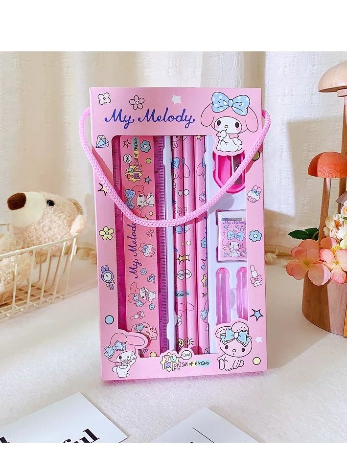 Sanrio Pink Merloti Stationery Kit Set School Pencil Kit (Pencil Eraser Ruler Set Included)  - Image 1