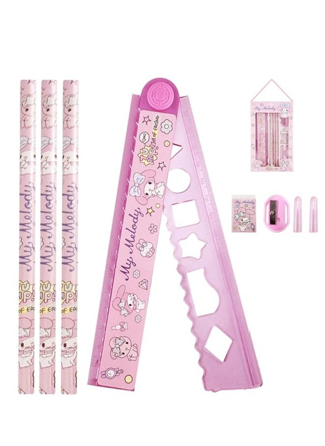 Sanrio Pink Merloti Stationery Kit Set School Pencil Kit (Pencil Eraser Ruler Set Included)  - Image 2