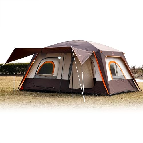 KTT Large Tent 8-10 Person,Family Cabin Tents,2 Rooms,2 Doors and 4 Windows with Mesh,Straight Wall,Waterproof,Double Layer,Big Tents for Outdoor,Picnic,Camping,Family Gathering(Brown) - Image 1