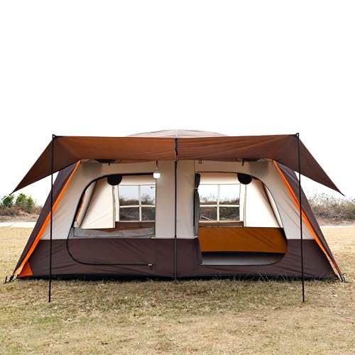 KTT Large Tent 8-10 Person,Family Cabin Tents,2 Rooms,2 Doors and 4 Windows with Mesh,Straight Wall,Waterproof,Double Layer,Big Tents for Outdoor,Picnic,Camping,Family Gathering(Brown) - Image 3