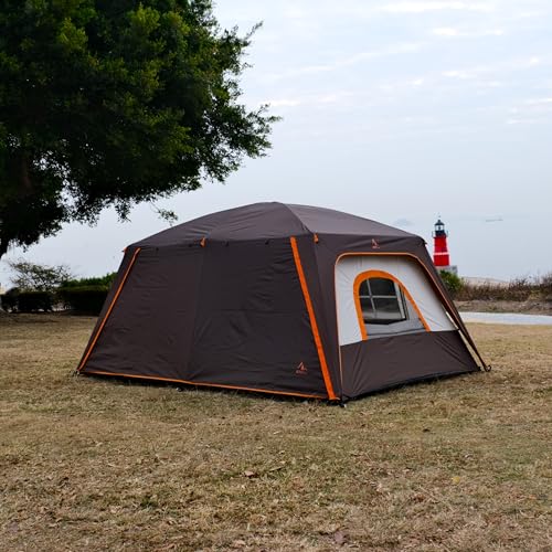 KTT Large Tent 8-10 Person,Family Cabin Tents,2 Rooms,2 Doors and 4 Windows with Mesh,Straight Wall,Waterproof,Double Layer,Big Tents for Outdoor,Picnic,Camping,Family Gathering(Brown) - Image 5