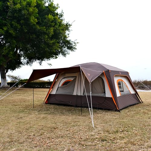 KTT Large Tent 8-10 Person,Family Cabin Tents,2 Rooms,2 Doors and 4 Windows with Mesh,Straight Wall,Waterproof,Double Layer,Big Tents for Outdoor,Picnic,Camping,Family Gathering(Brown) - Image 2