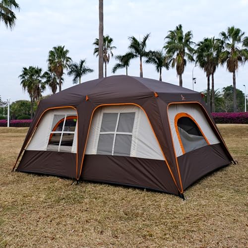KTT Large Tent 8-10 Person,Family Cabin Tents,2 Rooms,2 Doors and 4 Windows with Mesh,Straight Wall,Waterproof,Double Layer,Big Tents for Outdoor,Picnic,Camping,Family Gathering(Brown) - Image 4
