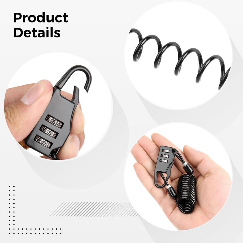 Retractable Motorcycle Helmet Lock with Combination Code Heavy Duty Aluminum Alloy Anti Theft Cable - Image 3
