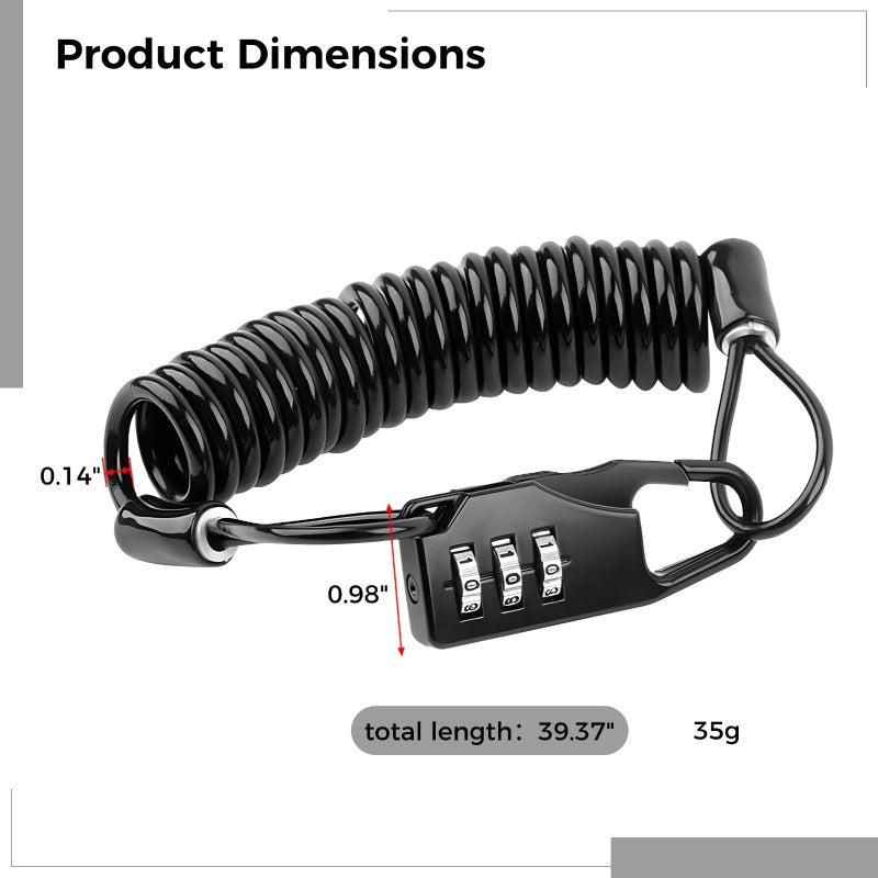Retractable Motorcycle Helmet Lock with Combination Code Heavy Duty Aluminum Alloy Anti Theft Cable - Image 5