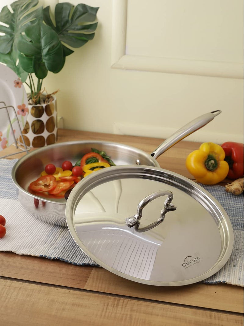 aurumé Aurum EON Triply Induction Base Stainless Steel Saute Pan with SS Lid 26 Cm, 3.1 LTR - Image 1