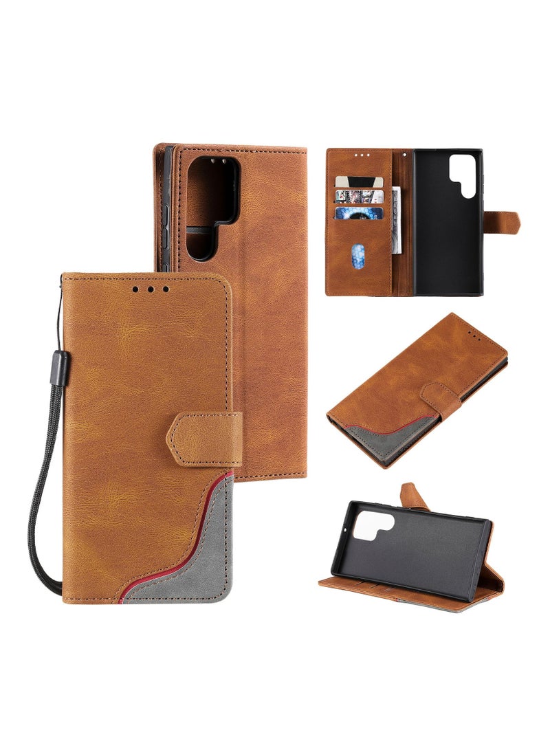 Suteni Color Block Flip Cover Card Slots Leather Phone Case for Samsung - Image 3