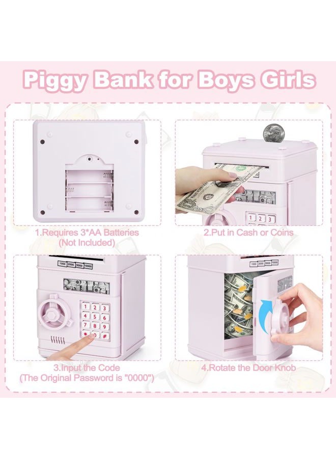 Refasy Banks for Kids, Electronic Piggy Bank ATM Kids Cash Coin Can Girls Money Children Safe Saving Box Gifts Boys Girls, Light Purple, 5.31 * 5.51 * 7.28inch - Assorted Color - Image 4