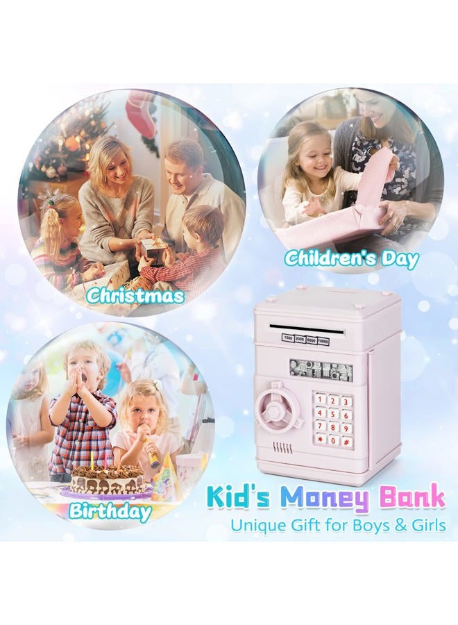 Refasy Banks for Kids, Electronic Piggy Bank ATM Kids Cash Coin Can Girls Money Children Safe Saving Box Gifts Boys Girls, Light Purple, 5.31 * 5.51 * 7.28inch - Assorted Color - Image 5