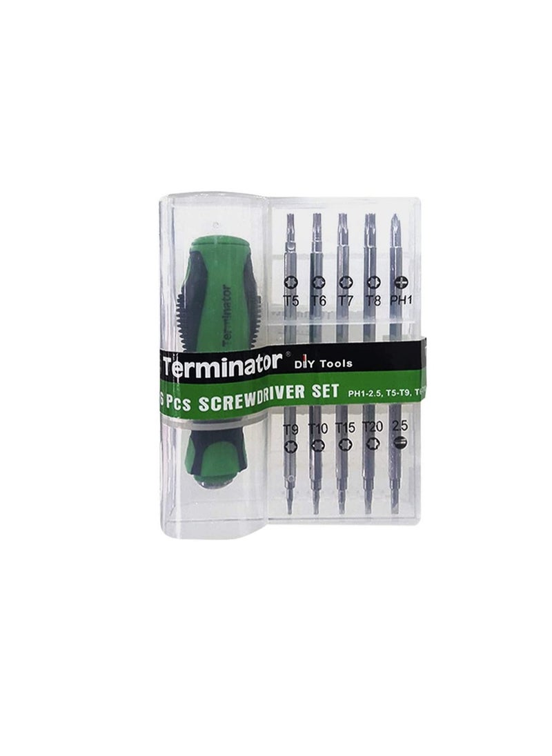 Terminator Terminator Screwdriver 6Pcs Set, 5 Roots Various Heads, Rubberized Green Soft Handle TTSD 326  - Image 2