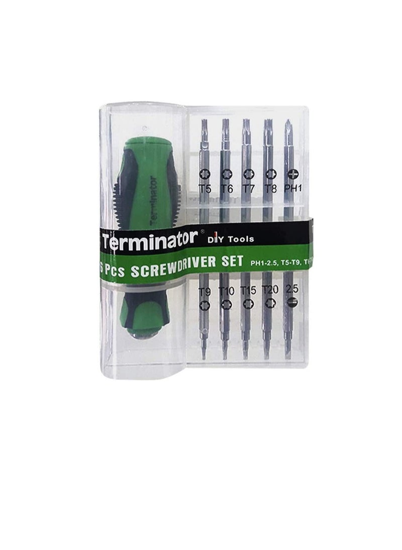 Terminator Terminator Screwdriver 6Pcs Set, 5 Roots Various Heads, Rubberized Green Soft Handle TTSD 326  - Image 1