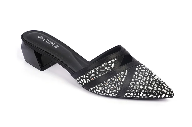 Cuple Womens pointed-toe block heel mules