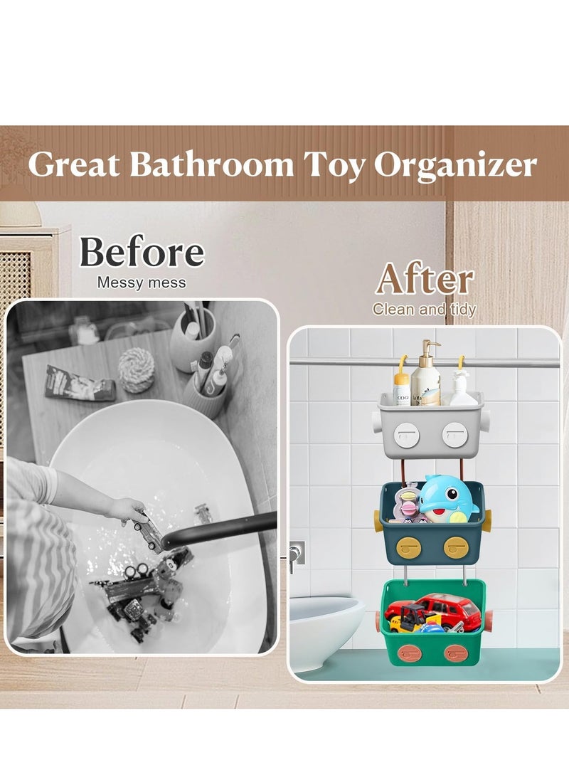 GUDOO - Toys Organizer Bath Toy Basket 3 Pack Cute Robot Bathtub Shower Toy Organizer Wall Mounted Hanging Bath Toy Holder with Hooks for Tub Laundry - Image 1