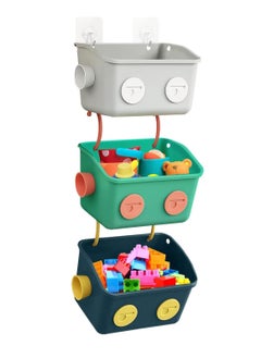 Toys Organizer Bath Toy Basket 3 Pack Cute Robot Bathtub Shower Toy Organizer Wall Mounted Hanging Bath Toy Holder with Hooks for Tub Laundry