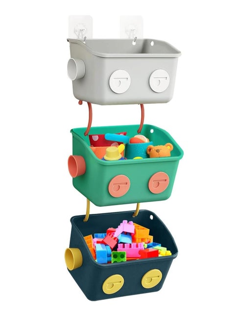 Toys Organizer Bath Toy Basket 3 Pack Cute Robot Bathtub Shower Toy Organizer Wall Mounted Hanging Bath Toy Holder with Hooks for Tub Laundry
