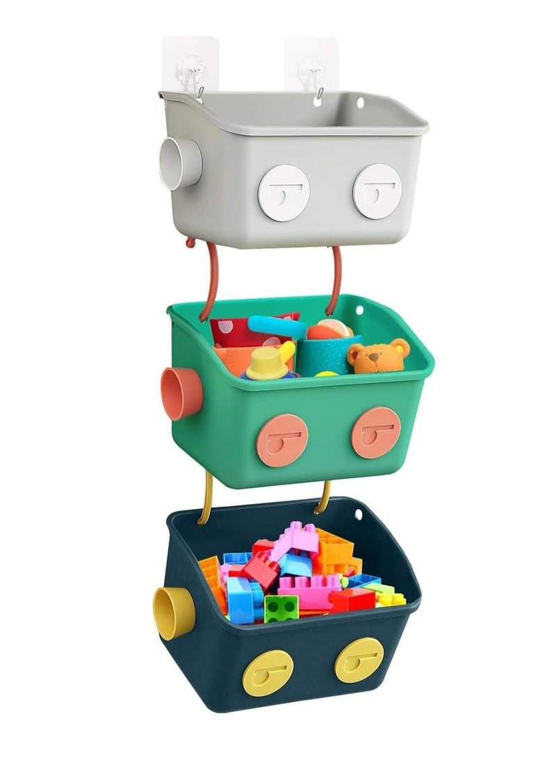 GUDOO - Toys Organizer Bath Toy Basket 3 Pack Cute Robot Bathtub Shower Toy Organizer Wall Mounted Hanging Bath Toy Holder with Hooks for Tub Laundry - Image 1