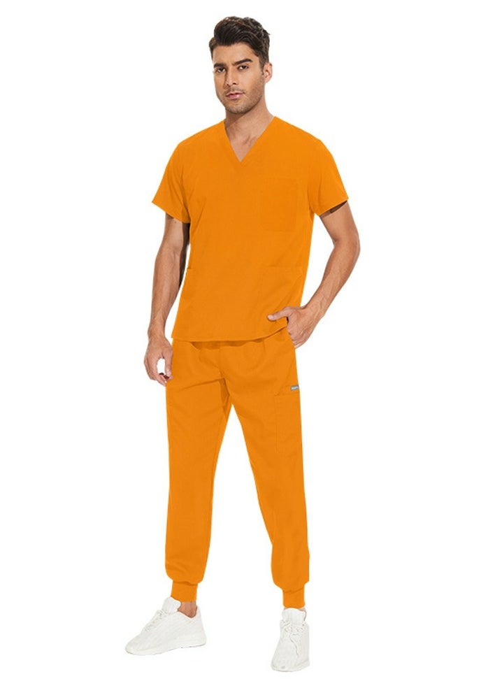 Loquat Medical Uniform Scrubs 2 Piece Set V-Neck Top and Jogger Pants Suit Mango Yellow  - Image 2