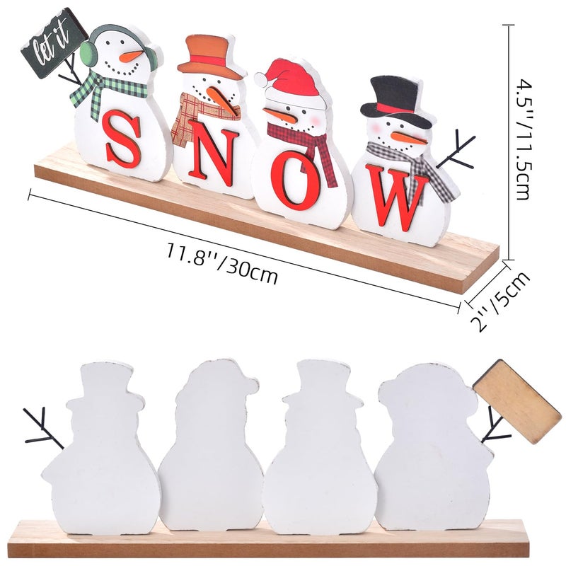 Idatoo Christmas Snowman Decorations Wooden Snowman Block Merry Christmas Sign Rustic Let It Snow Winter XMAS Decor Protective Holiday Concerce for Table Mantel Tier Tier (Let It Snow) - Image 3