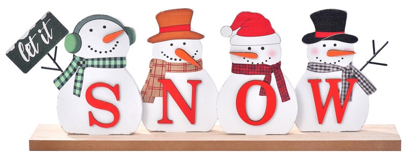 Idatoo Christmas Snowman Decorations Wooden Snowman Block Merry Christmas Sign Rustic Let It Snow Winter XMAS Decor Protective Holiday Concerce for Table Mantel Tier Tier (Let It Snow) - Image 1