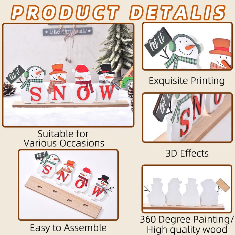 Idatoo Christmas Snowman Decorations Wooden Snowman Block Merry Christmas Sign Rustic Let It Snow Winter XMAS Decor Protective Holiday Concerce for Table Mantel Tier Tier (Let It Snow) - Image 4