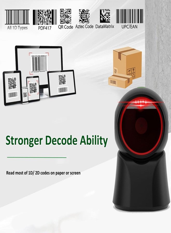 Rabitpos 1D 2D Barcode Scanner Desktop, USB Wired Handsfree QR Scanner, Omnidirectional Bar Code Reader Support Screen Code Scanning for POS PC Supermarket Library Retail Bookstore - Image 2