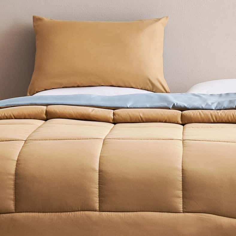 Pan Home طقم لحاف عكسي مكون من قطعتين 135x220 سم - أزرق معدني/ خردل - Image 2