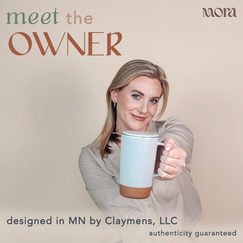 Mora Ceramics Large Tea Mug with Loose Leaf Infuser and Ceramic Lid, 18 oz, Portable, Microwave and Dishwasher Safe, Tall Coffee Cup - Rustic Matte Ceramic Glaze, Modern Herbal Tea Strainer, Sleet - Image 4