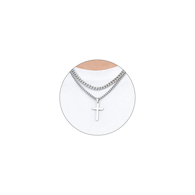 SENRAN Layered Cross Necklace for Men Boys Stainless Steel Layered Cuban Link Chain 16-24 inch Christian Cross Pendant Religious Jewelry Gifts(S-20-22) - Image 1