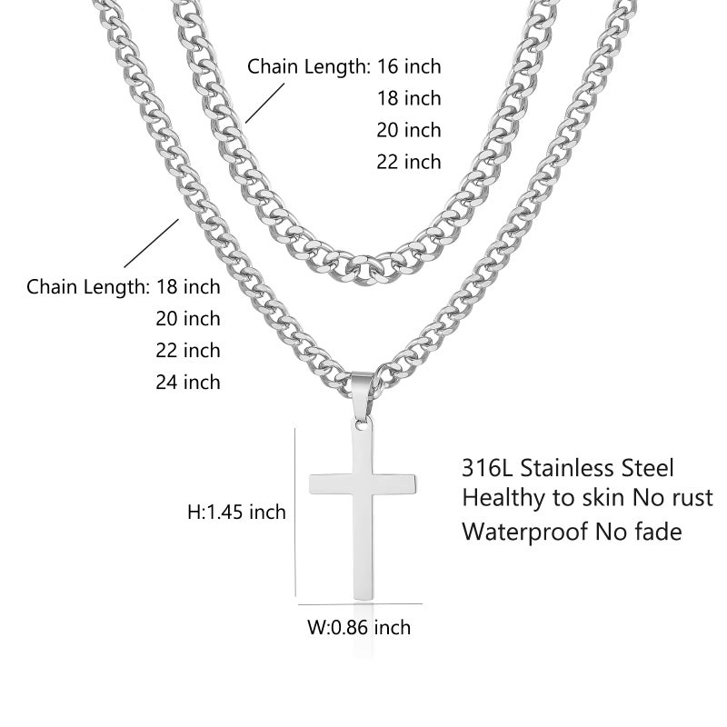 SENRAN Layered Cross Necklace for Men Boys Stainless Steel Layered Cuban Link Chain 16-24 inch Christian Cross Pendant Religious Jewelry Gifts(S-20-22) - Image 3