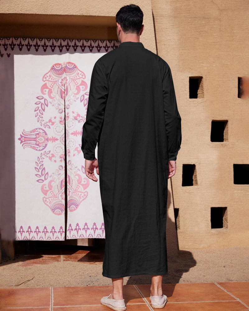 YAOHUOLE ثوب إسلامي للرجال YAOHUOLE بأزرار، كفتان للرجال، ملابس منزلية، أسود M - Image 4