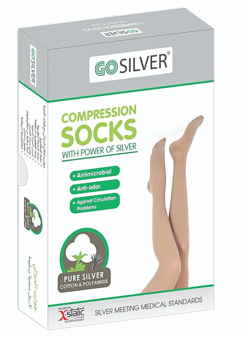 GO SILVER Over Knee High Compression Socks, Class 2 (23-32 Mmhg) Open Toe With Silicon Flesh  - Image 1