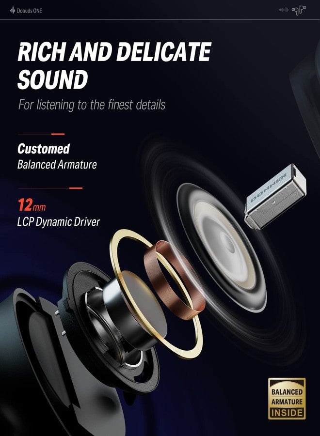 Donner Noise Cancelling Wireless Earbuds, Bluetooth 5.2 Earphones with 4 Mic Clear Calls, 12mm Drivers, App for Custom EQ, 32H Playtime, Fast Charging, Transparency - Dobuds ONE,Black - Image 3