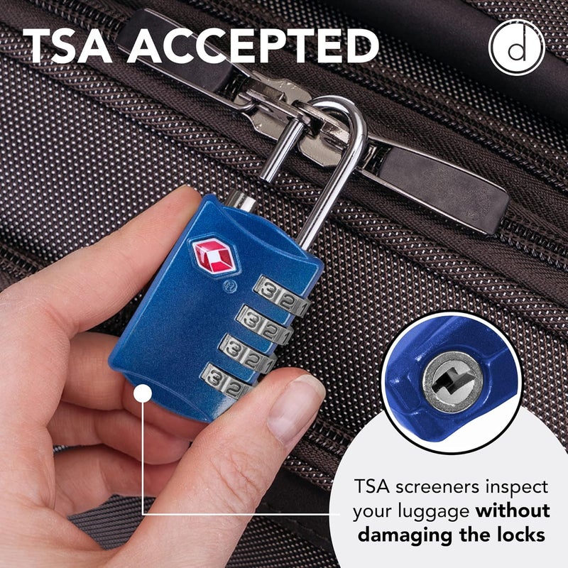desired tools TSA Luggage Locks (2 Pack) - 4 Digit Combination Steel Padlocks - Approved Travel Lock for Suitcases & Baggage - Blue - Image 4