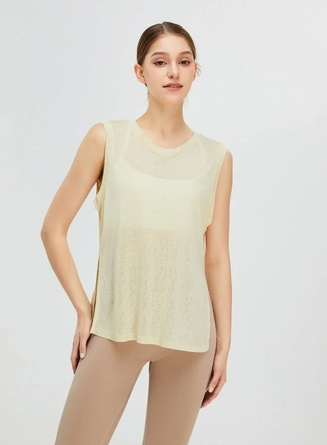 Kawn.yoga Vanilla Yellow Womens Tank Top Round Neckline Shirt for Women | Best Price UAE