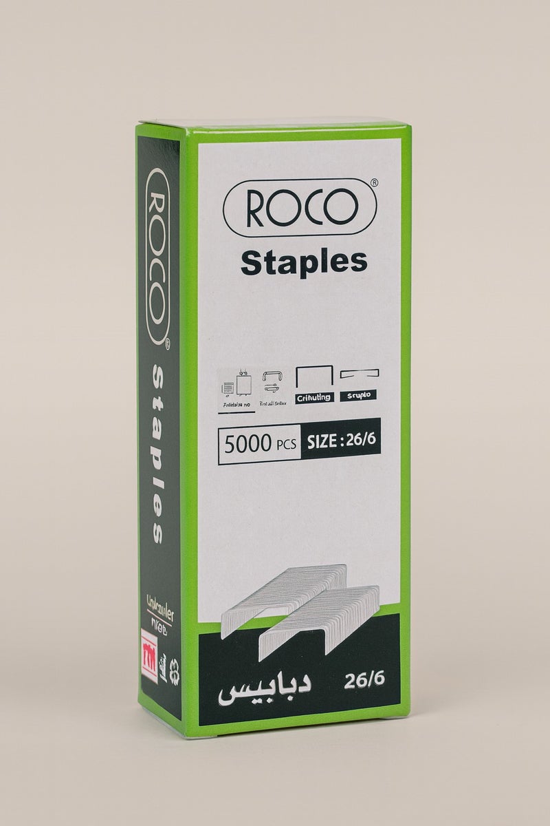 ROCO 26/6 Staples Box – 5000 Pcs Heavy-Duty Steel Office Staples, Model RQ-20227