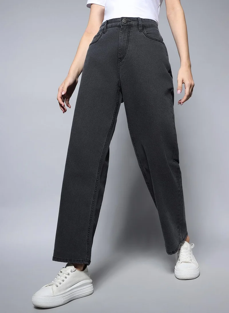 HIGH STAR Dad Fit Black Clean Look Jeans for Women