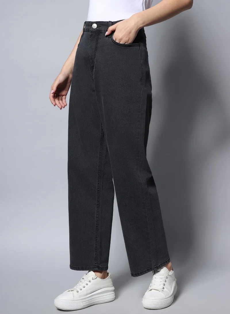 HIGH STAR Dad Fit Black Clean Look Jeans for Women