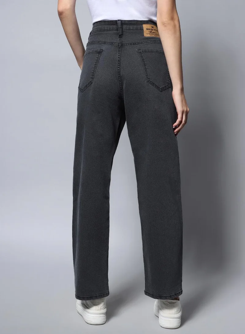 HIGH STAR Dad Fit Black Clean Look Jeans for Women