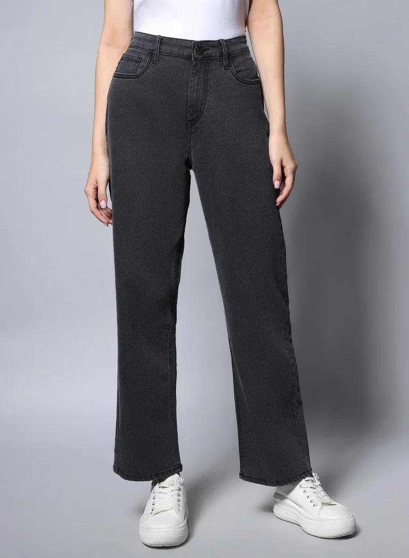 HIGH STAR Dad Fit Black Clean Look Jeans for Women
