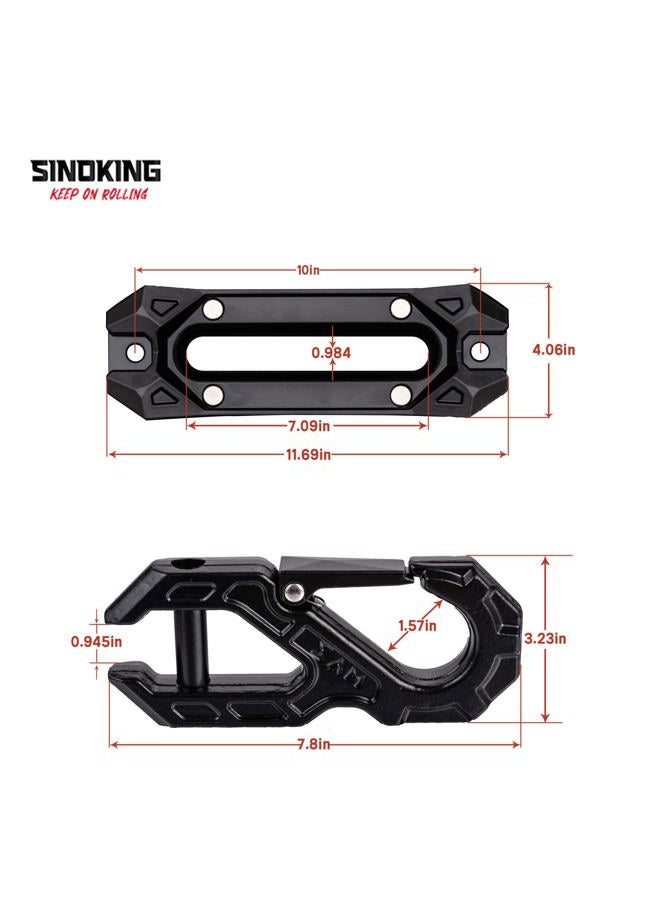 SINOKING Winch Fairlead with Tow Hook, Aluminum Hawse Fairlead with Grade 80 Forged Steel Winch Hook, 45000lb Break Strength Winch Fairlead Hook Set for Off-Road Vehicle Recovery, Black and Black - Image 5