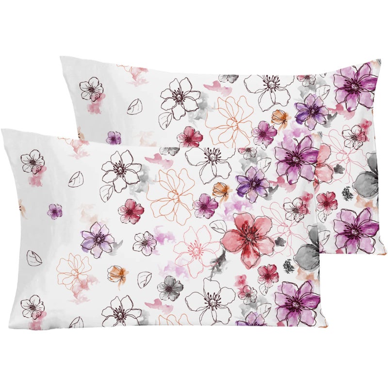 YIYEA Standard Pillow Cases Set of 2  Ultra Soft Double Brushed Microfiber Pillowcases Standard  Floral Bed Pillow Covers  Fade Resistant  Easy Slip-On (20""x26"") - Image 1