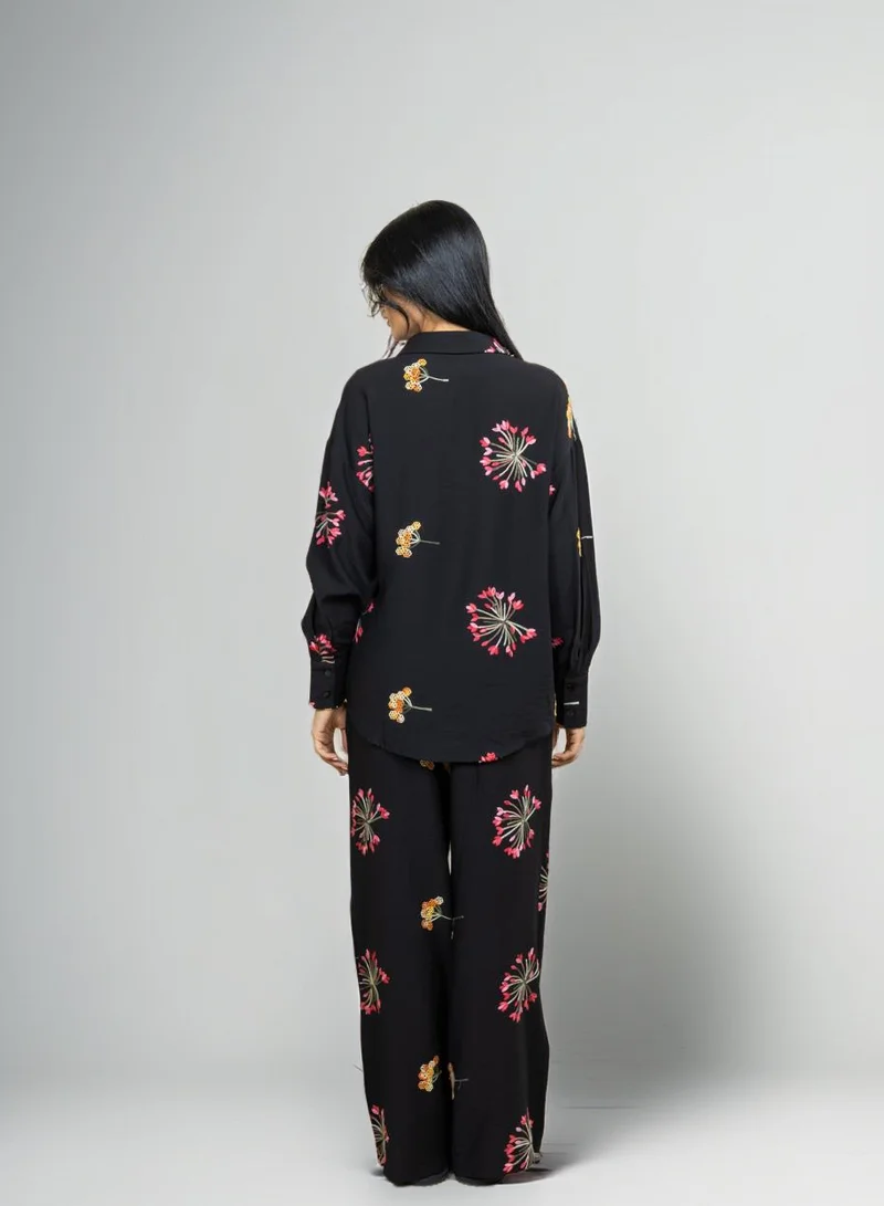 Bond Black Black Floral Embroidered Shirt & Pants Set for Women | Best Price UAE