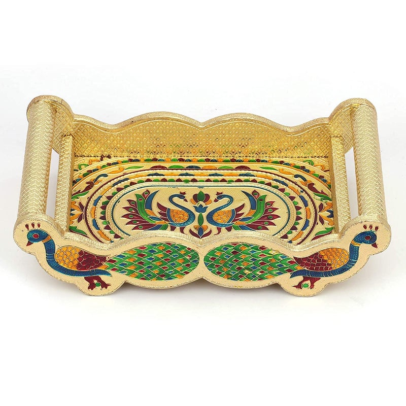Vishal Smart Mall Stainless Steel Handmade Meenakari Peacock Design Decorative Glass Set for Home Traditional Indian Style 250 ml Glass Pack of 6 Peacock Design Glass with Wooden Tray - Image 4