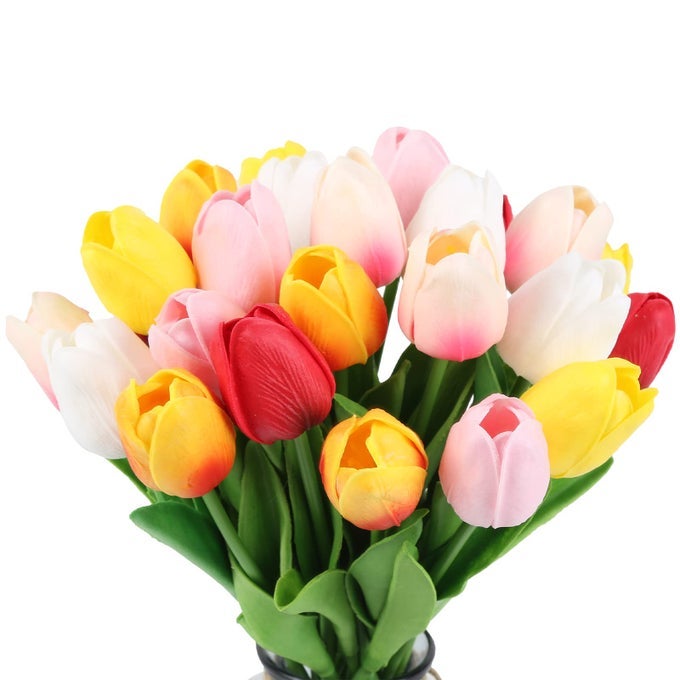 24PCS Real Touch Tulips Artificial Flowers for Decoration Fake Tulips Fake Flowers Floral Arrangements Artificial Faux Tulips Decor for Table Home Decor Baby Shower Centerpieces Multi